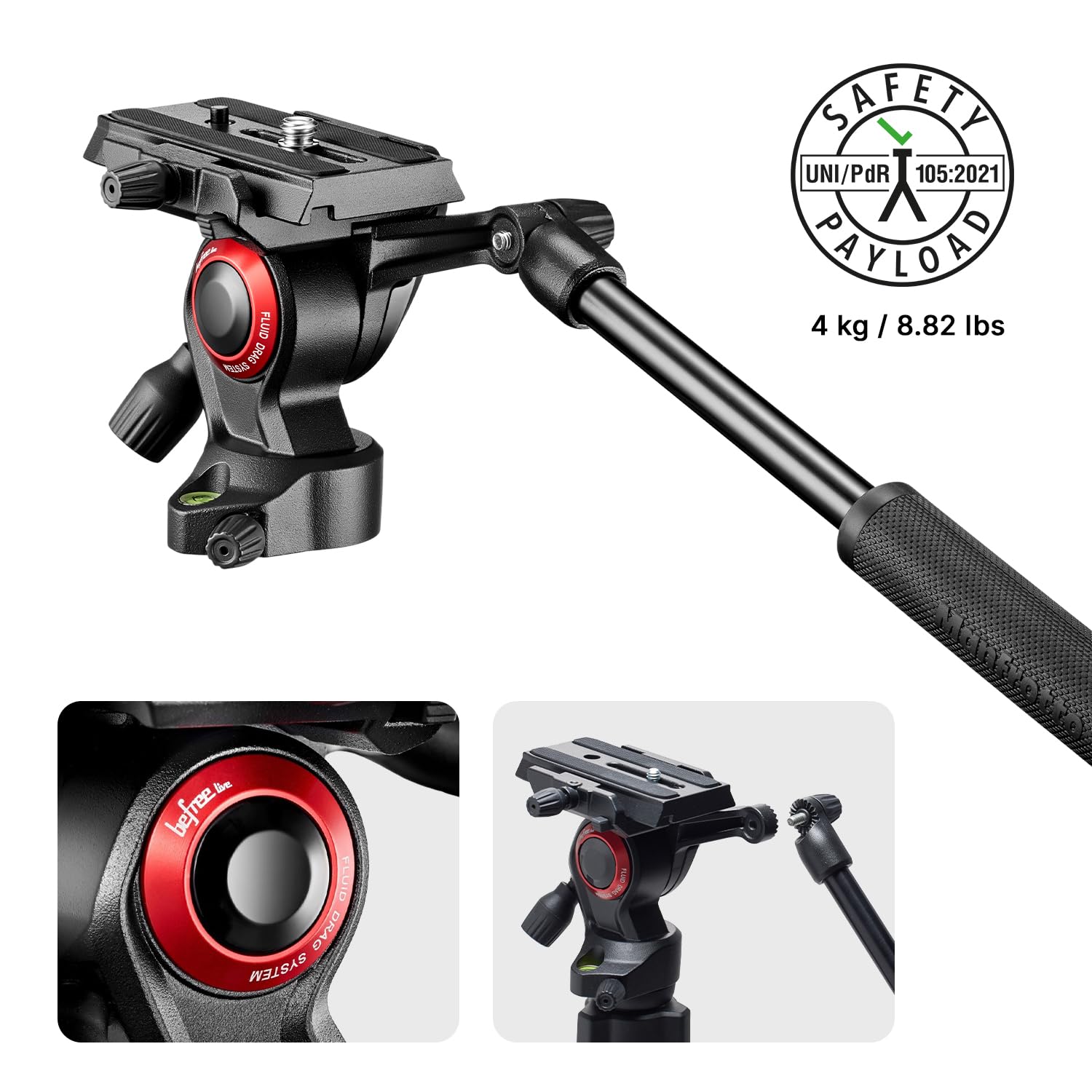 Manfrotto Befree Live 4 Section Aluminum Compact Travel Video Tripod With Fluid Head, Black/Silver